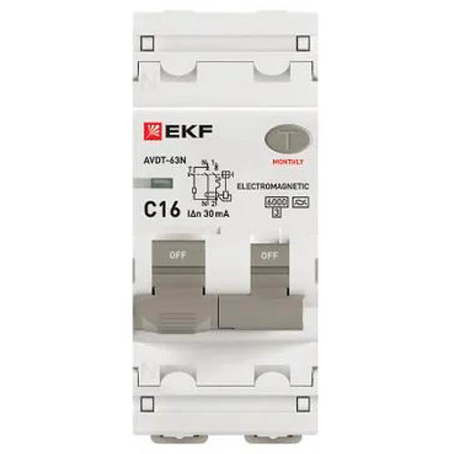 Дифавтомат 2Р 16А C тип A 30мА 6кА 2мод АВДТ-63N EKF PROxima