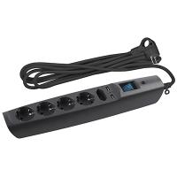 Фильтр сетевой 5-мест 2м ПВС 3*0,75 черный выкл USB ЭРА