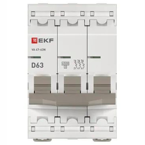 Автомат 3Р 63А D 4,5кА ВА47-63N EKF PROxima