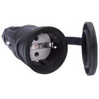 Розетка переносная 16А заземление черный резина IP54 PCE с крышкой, маркер черный