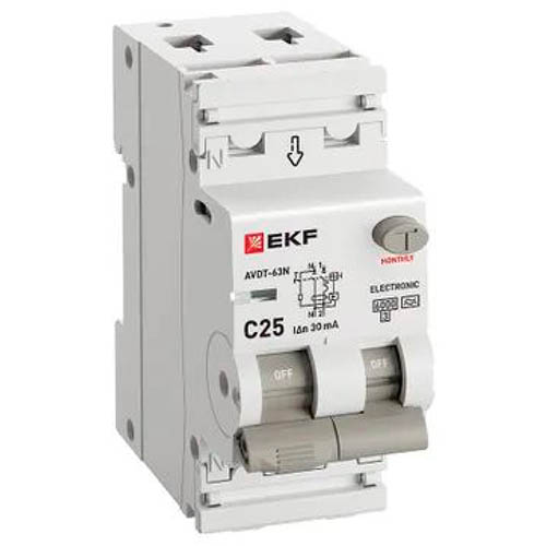 Дифавтомат 2Р 25А C тип A 30мА 6кА 2мод АВДТ-63N EKF PROxima