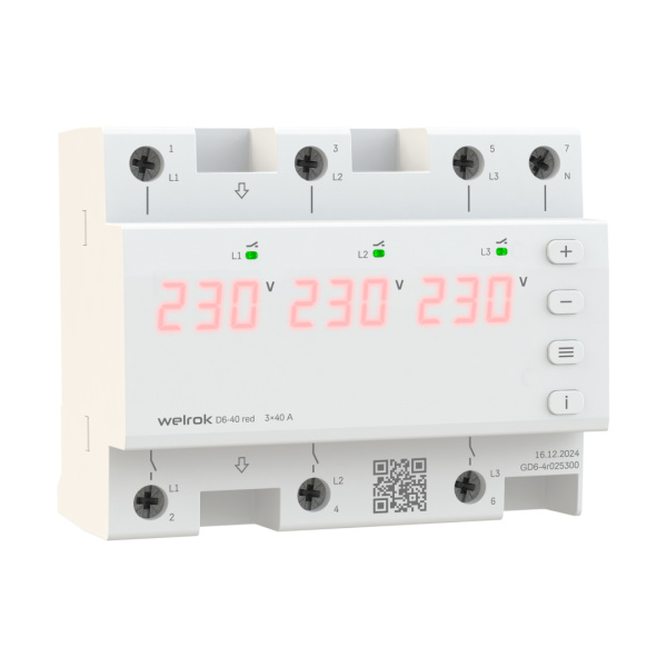 Реле напряжения 3ф 40А 6мод D6 Welrok 
