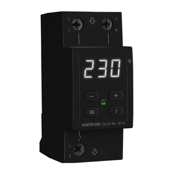 Реле напряжения 1ф 63А 2мод D2-63 Welrok black