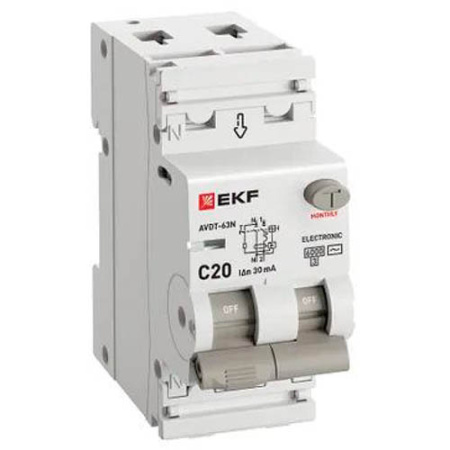 Дифавтомат 2Р 20А C тип AC 30мА 6кА 2мод АВДТ-63N EKF PROxima