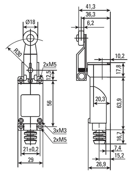 Выключатель концевой рычаг с роликом IP65 TZ-8104 EKF 