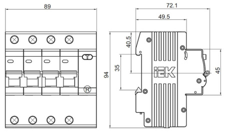 Дифавтомат 4Р 63А C 30мА 4,5кА АД14 5мод IEK