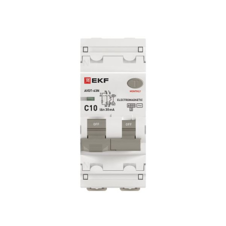 Дифавтомат 2Р 10А C тип AC 30мА 6кА 2мод АВДТ-63N EKF PROxima