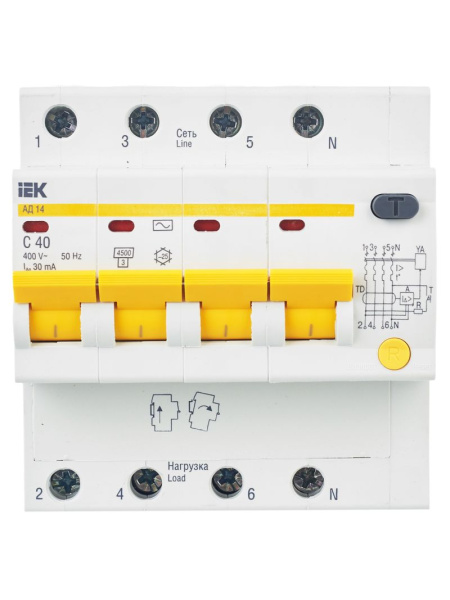 Дифавтомат 4Р 40А C 30мА 4,5кА АД14 5мод IEK