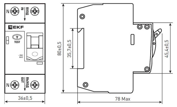 Устройство защиты от дугового пробоя (УЗДП) с автоматическим выключателем 1P+N 50А (C) 6кА EKF PROxi